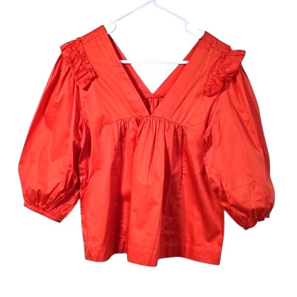 Harshman Coral Cheryl Cotton Ruffle Blouse Size S Nwt